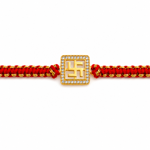 Auspicious Swastik Gold Plated 925 Sterling Silver Rakhi for Brother
