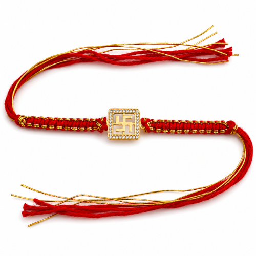Auspicious Swastik Gold Plated 925 Sterling Silver Rakhi for Brother