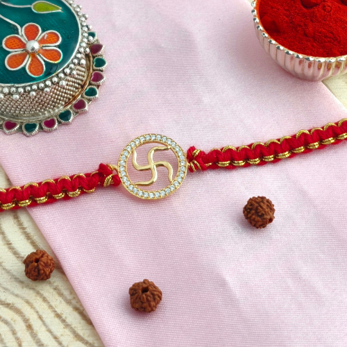 Fortune Swastik Gold Plated 925 Sterling Silver Rakhi for Brother