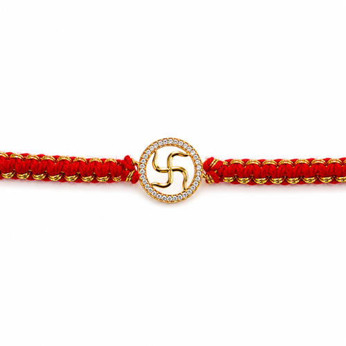Fortune Swastik Gold Plated 925 Sterling Silver Rakhi for Brother