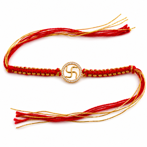 Fortune Swastik Gold Plated 925 Sterling Silver Rakhi for Brother