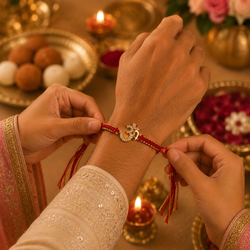 Majestic Om Gold Plated 925 Sterling Silver Rakhi for Brother