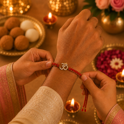 Celestial Om Gold Plated 925 Sterling Silver Rakhi for Brother