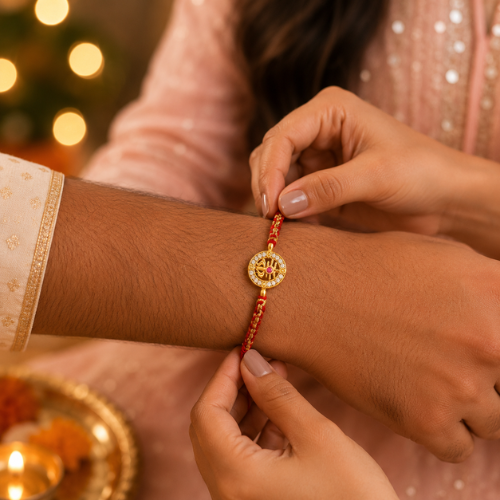 Radiant Ganesha Gold Plated 925 Sterling Silver Rakhi for Brother