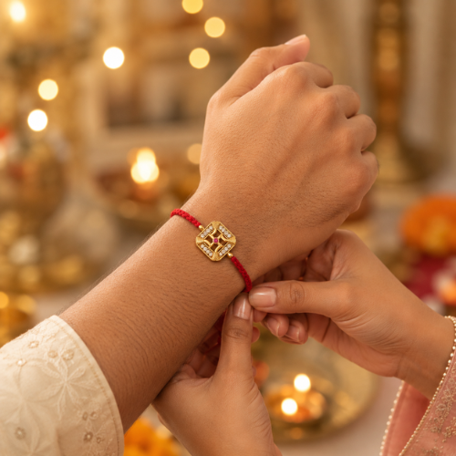 Shubh Swastik Gold Plated 925 Sterling Silver Rakhi for Brother