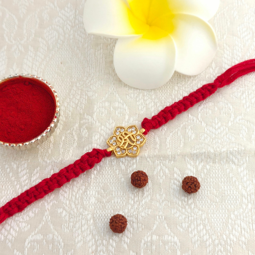 Auspicious Shri Lotus Gold Plated 925 Sterling Silver Rakhi for Brother