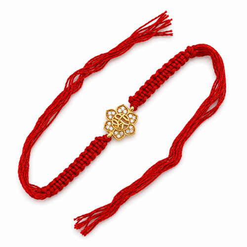 Auspicious Shri Lotus Gold Plated 925 Sterling Silver Rakhi for Brother