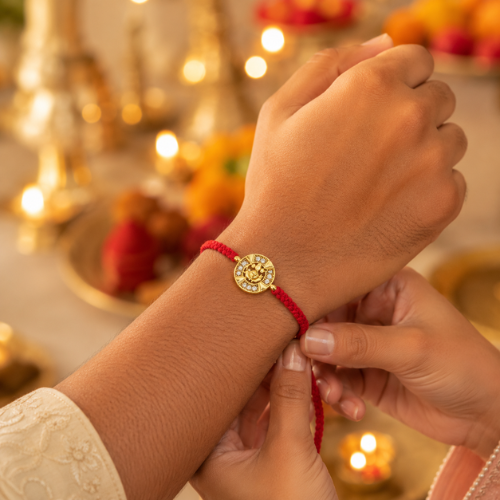 Prosperity Ganesha Gold Plated 925 Sterling Silver Rakhi for Brother
