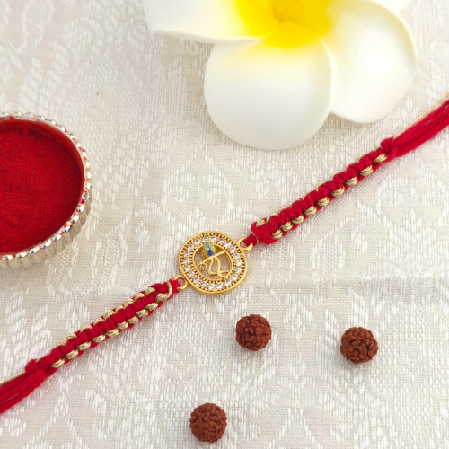 Enchanting Krishna Flute & Morpankh Gold Plated 925 Sterling Silver Rakhi for Brother