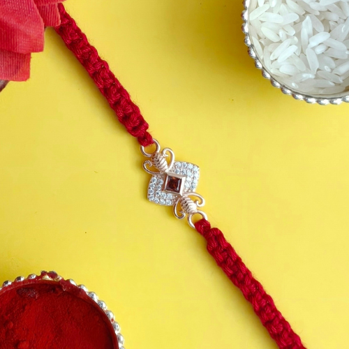 Royal Garnet Square 925 Sterling Silver Rakhi for Brother – Premium Designer Rakhi