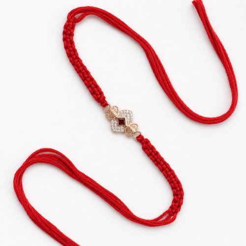 Royal Garnet Square 925 Sterling Silver Rakhi for Brother – Premium Designer Rakhi