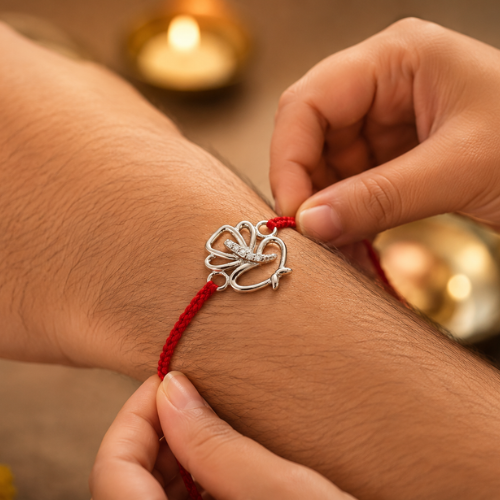 Elegant Lord Ganesha 925 Sterling Silver Rakhi for Brother – Premium Designer Rakhi