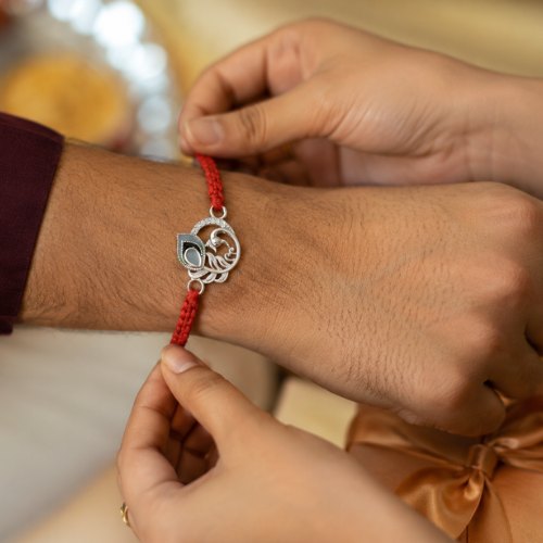 Divine Peacock Morpankh 925 Sterling Silver Rakhi for Brother – Premium Designer Rakhi