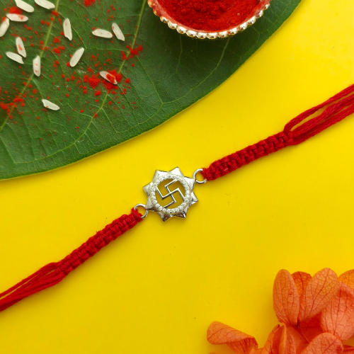 Auspicious Swastik Halo 925 Sterling Silver Rakhi