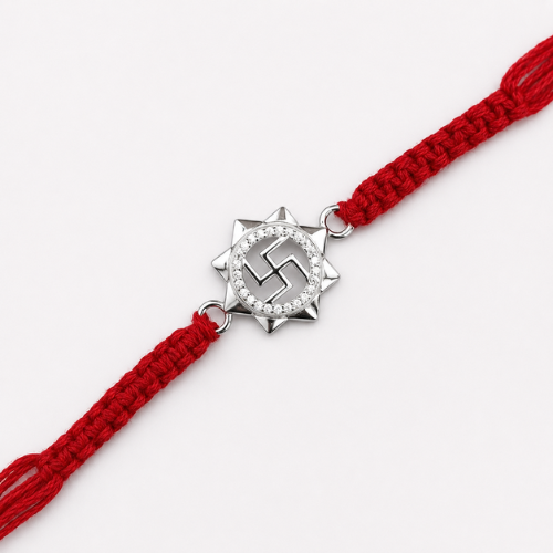 Auspicious Swastik Halo 925 Sterling Silver Rakhi