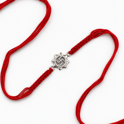 Auspicious Swastik Halo 925 Sterling Silver Rakhi