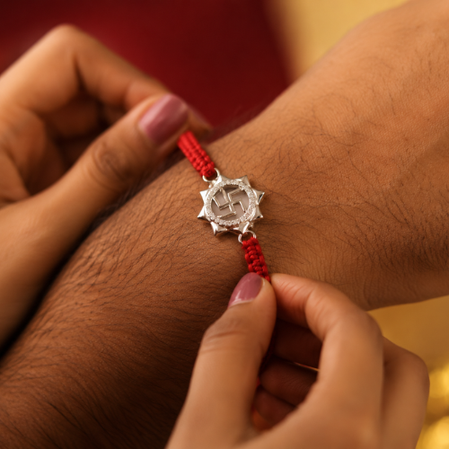Auspicious Swastik Halo 925 Sterling Silver Rakhi