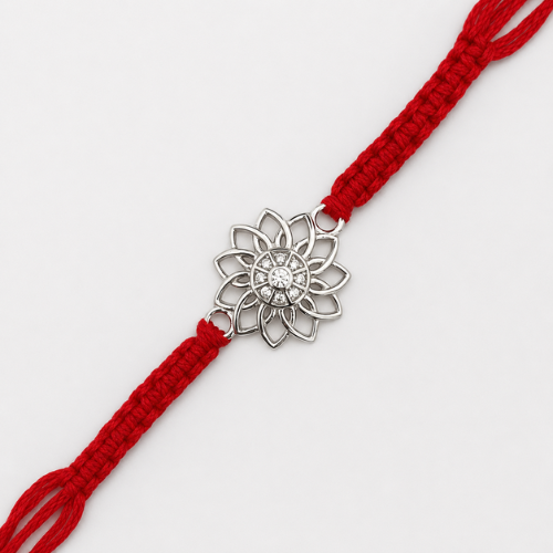 Radiant Lotus Mandala 925 Sterling Silver Rakhi for Brother