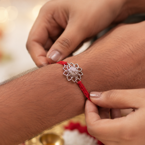 Radiant Lotus Mandala 925 Sterling Silver Rakhi for Brother