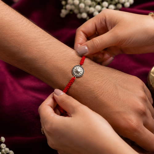Celestial Compass Star 925 Sterling Silver Rakhi for Brother – Premium Designer Rakhi