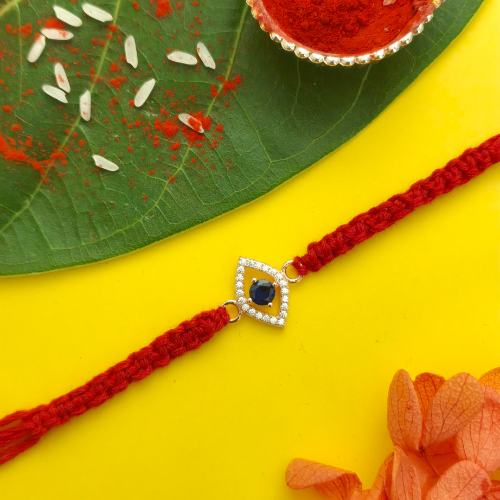 Royal Blue Sapphire 925 Sterling Silver Rakhi for Brother – Premium Designer Rakhi