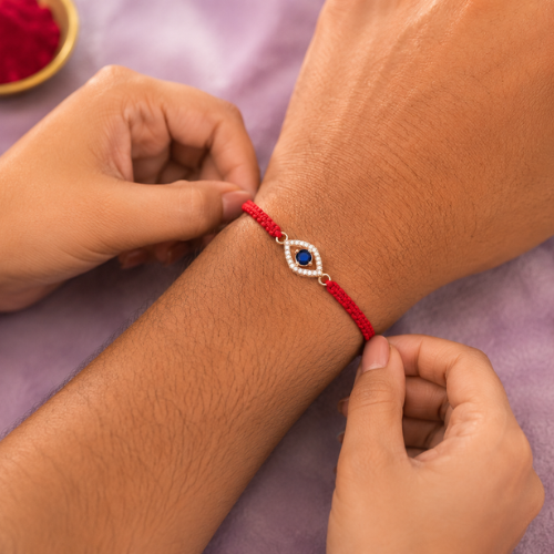 Royal Blue Sapphire 925 Sterling Silver Rakhi for Brother – Premium Designer Rakhi
