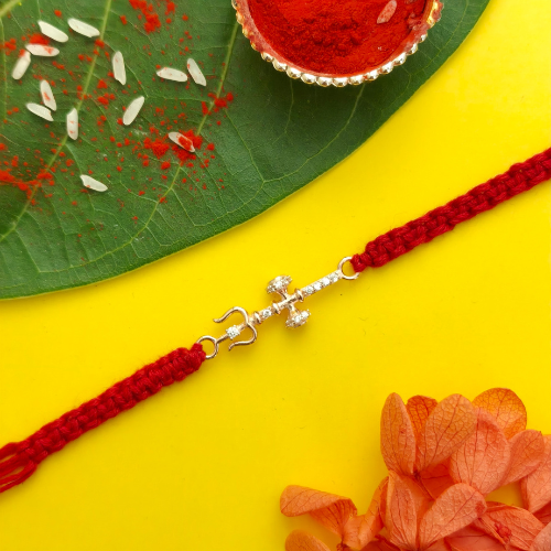 Divine Trishul Damru 925 Sterling Silver Rakhi for Brother – Premium Designer Rakhi