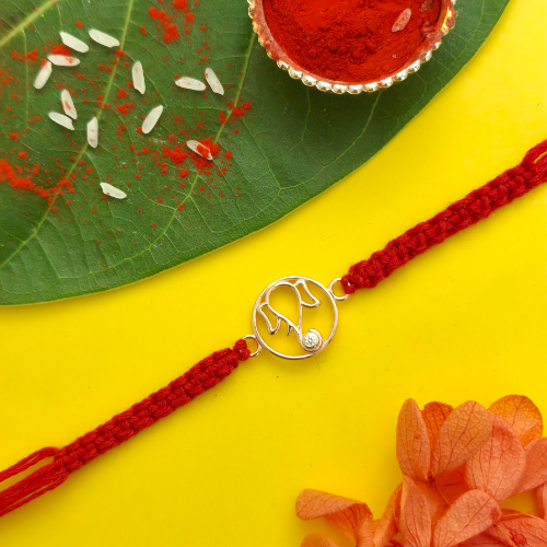Elegant Lord Ganesha 925 Sterling Silver Rakhi with Single CZ Diamond – Premium Designer Rakhi