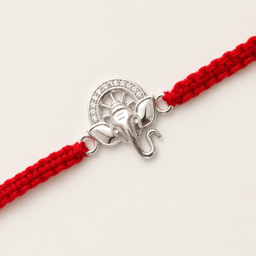 Divine Lord Ganesha Halo 925 Sterling Silver Rakhi for Brother – Premium Designer Rakhi