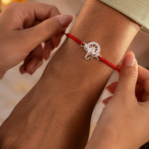 Divine Lord Ganesha Halo 925 Sterling Silver Rakhi for Brother – Premium Designer Rakhi