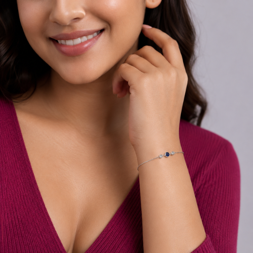 Royal Blue Solitaire 925 Sterling Silver Bhabhi Rakhi Bracelet