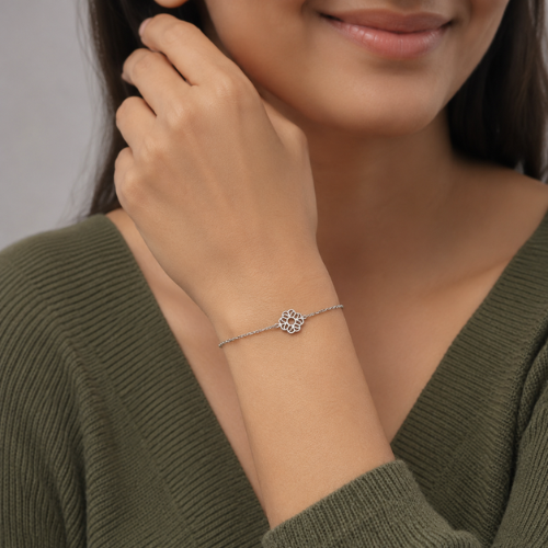Minimal Floral Daisy 925 Sterling Silver Bhabhi Rakhi Bracelet – Premium Designer Rakhi