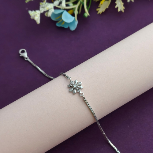 Elegant Floral Clover CZ 925 Sterling Silver Bhabhi Rakhi Bracelet – Premium Designer Rakhi
