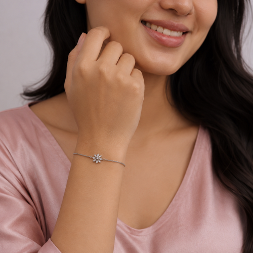 Elegant Floral Clover CZ 925 Sterling Silver Bhabhi Rakhi Bracelet – Premium Designer Rakhi