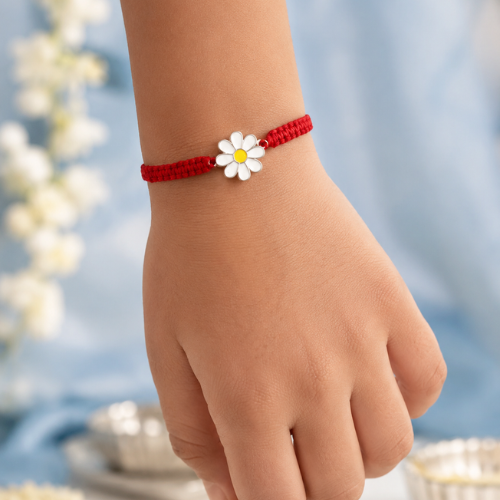 Cute Daisy Flower 925 Sterling Silver Kids Rakhi for Brother/sister – Premium Designer Rakhi
