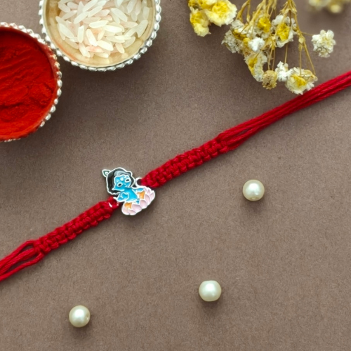 Cute Bal Krishna Lotus Enamel 925 Sterling Silver Kids Rakhi for Brother – Premium Designer Rakhi  Alternative Product Names