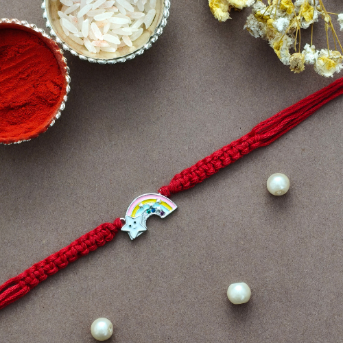 Cute Rainbow Unicorn Star Enamel 925 Sterling Silver Kids Rakhi for Brother – Premium Designer Rakhi
