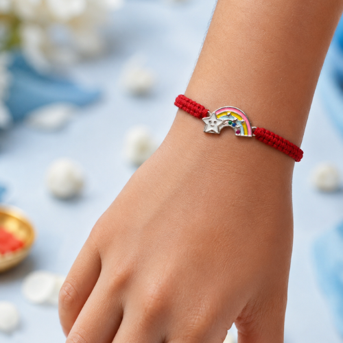 Cute Rainbow Unicorn Star Enamel 925 Sterling Silver Kids Rakhi for Brother – Premium Designer Rakhi
