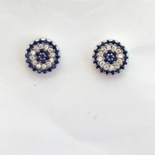 Blue & White CZ Round Pendant Set with Matching Stud Earrings