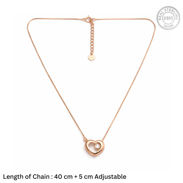 Floating Crystal Heart Pendant – Rose Gold Plated 92.5 Sterling Silver Minimalist Romantic Necklace