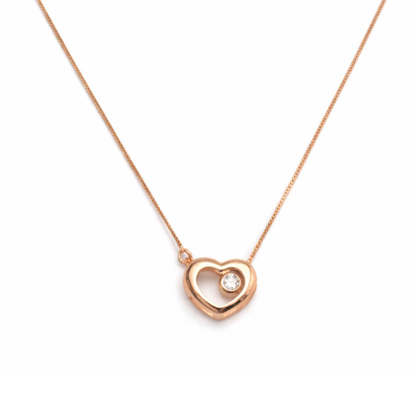 Floating Crystal Heart Pendant – Rose Gold Plated 92.5 Sterling Silver Minimalist Romantic Necklace