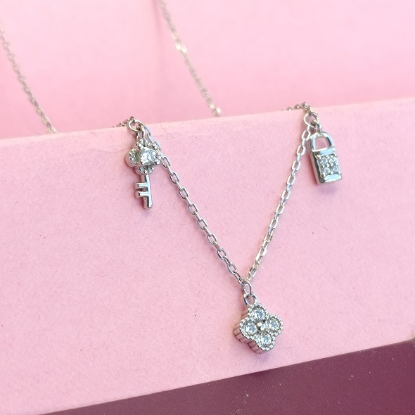 Geometric Multi-Charm Lariat Jewelry Set – 92.5 Sterling Silver Mixed-Cut Crystal Necklace & Marquise Drop Earrings