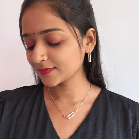 Industrial Chic Link Necklace & Earrings Set – Rose Gold Plated 92.5 Sterling Silver Pavé U-Link Jewelry Set