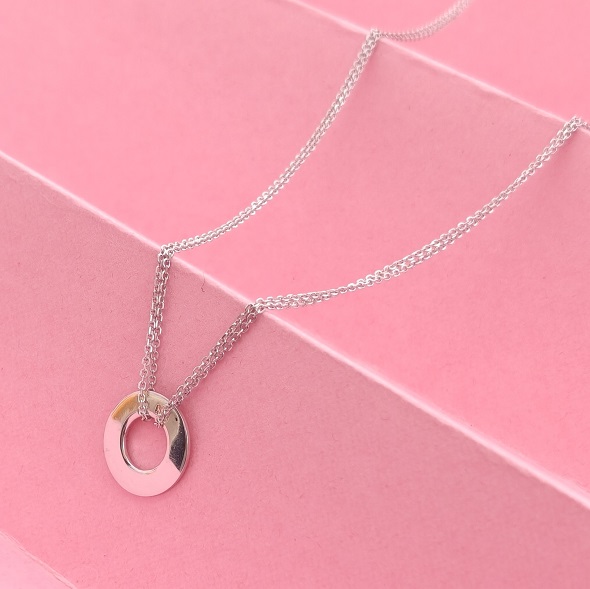 Minimalist Halo Disc Slider Necklace – 92.5 Sterling Silver Dainty Chain with High-Polish Open Circle Pendant