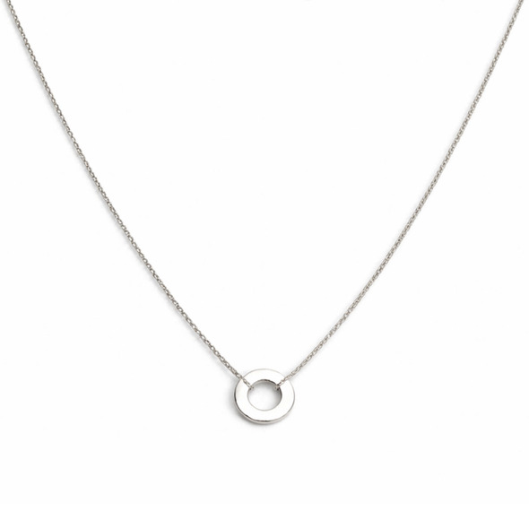 Minimalist Halo Disc Slider Necklace – 92.5 Sterling Silver Dainty Chain with High-Polish Open Circle Pendant