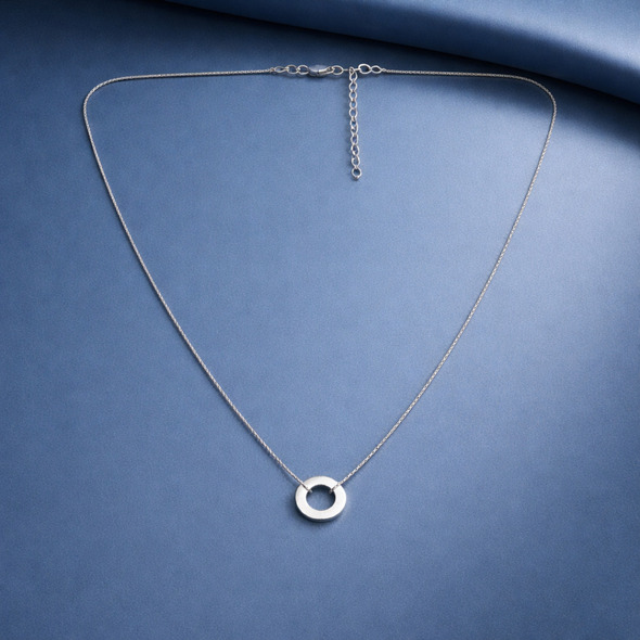 Minimalist Halo Disc Slider Necklace – 92.5 Sterling Silver Dainty Chain with High-Polish Open Circle Pendant