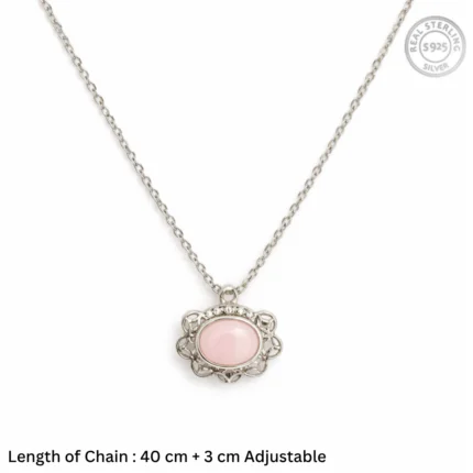 Vintage Rose Oval Filigree Necklace in 92.5 Sterling Silver For Women