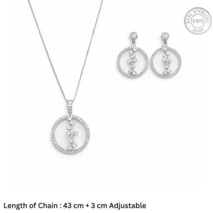 Celestial Cascade Hoop Jewelry Set – 92.5 Sterling Silver Halo Open Circle Necklace & Earrings with Sparkling Floating Crystals