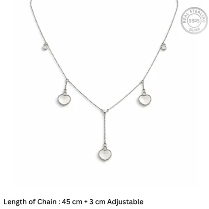 Mother of Pearl Heart Lariat – 92.5 Sterling Silver Y-Necklace with Shimmering Shell Hearts and Crystal Accents