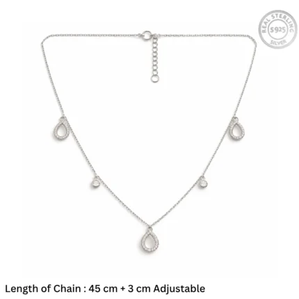 Dainty Pavé Teardrop Station Necklace – 92.5 Sterling Silver Multi-Charm Choker with Shimmering Crystal Accents